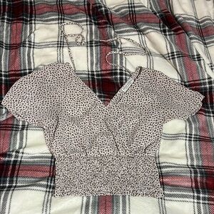 Paper Crane White Smocked Wrap Blouse